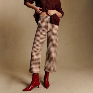 Sezane Martin Crop Trousers, Brown/Ecru Gingham